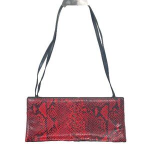 Gacel Faux Snake Skin Leather Print Shoulder Bag Clutch Purse Hand Bag Red